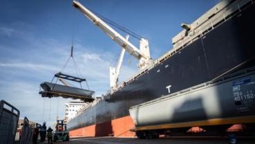 Chinese-made meter-gauge railway grain wagons arrive in Buenos Aires