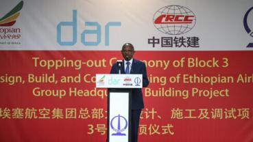 Chinese-built Ethiopian Airlines headquarters building tops out