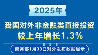 2025年我国对外非金融类直接投资较上年增长1.3%