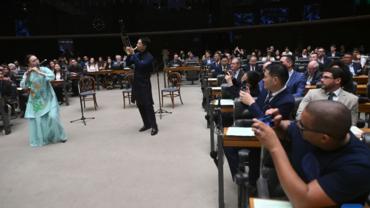 Musicians from Shanghai Chinese Orchestra perform at Brazilian National Congress in Brasilia