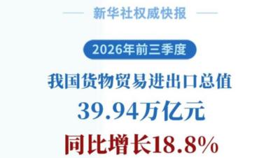 前三季度我国外贸增势强劲 同比增长18.8%